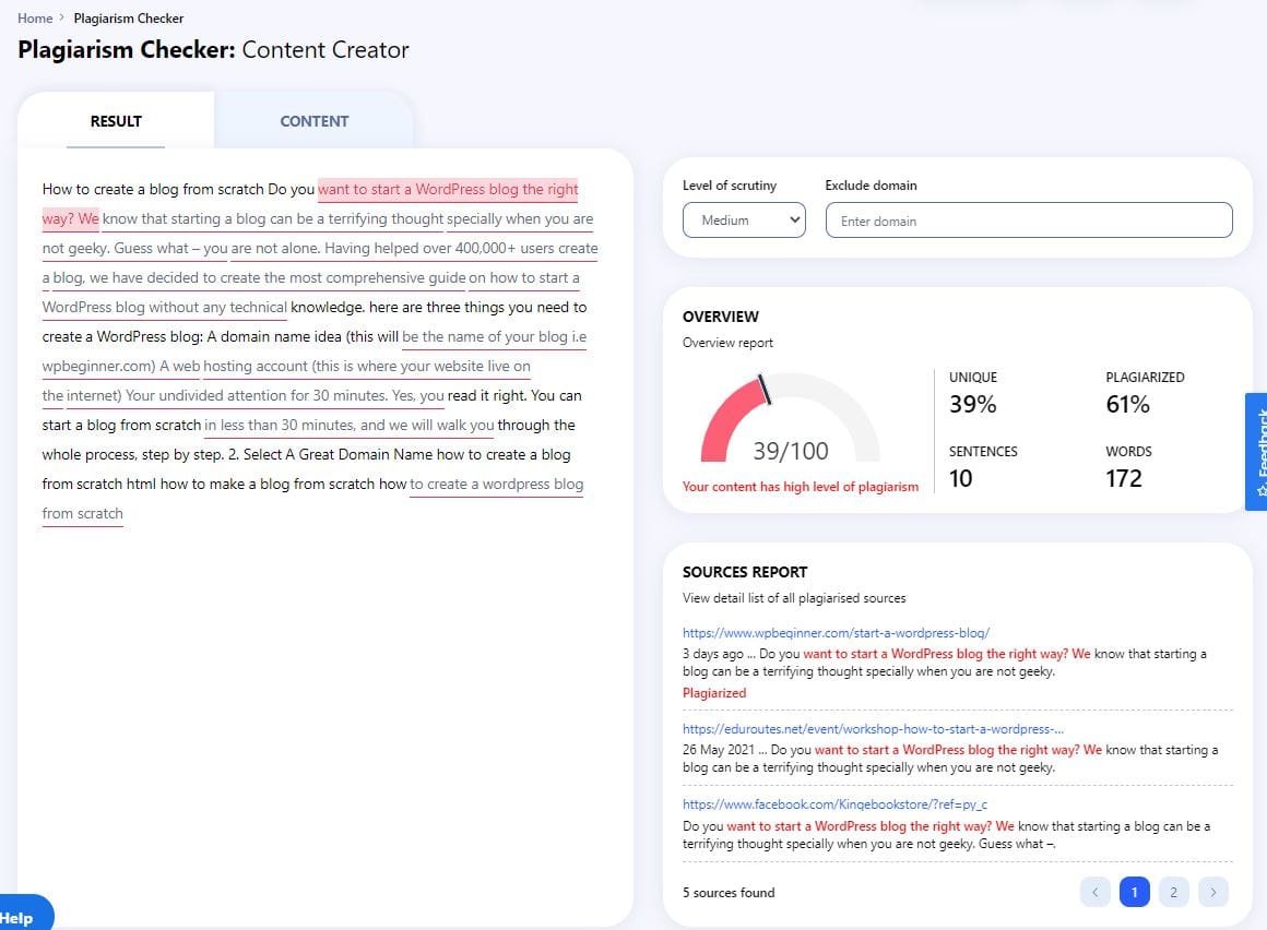 Writerzen Plagiarism Checker