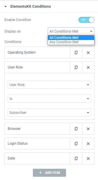 Elementskit Content Visibility Conditions