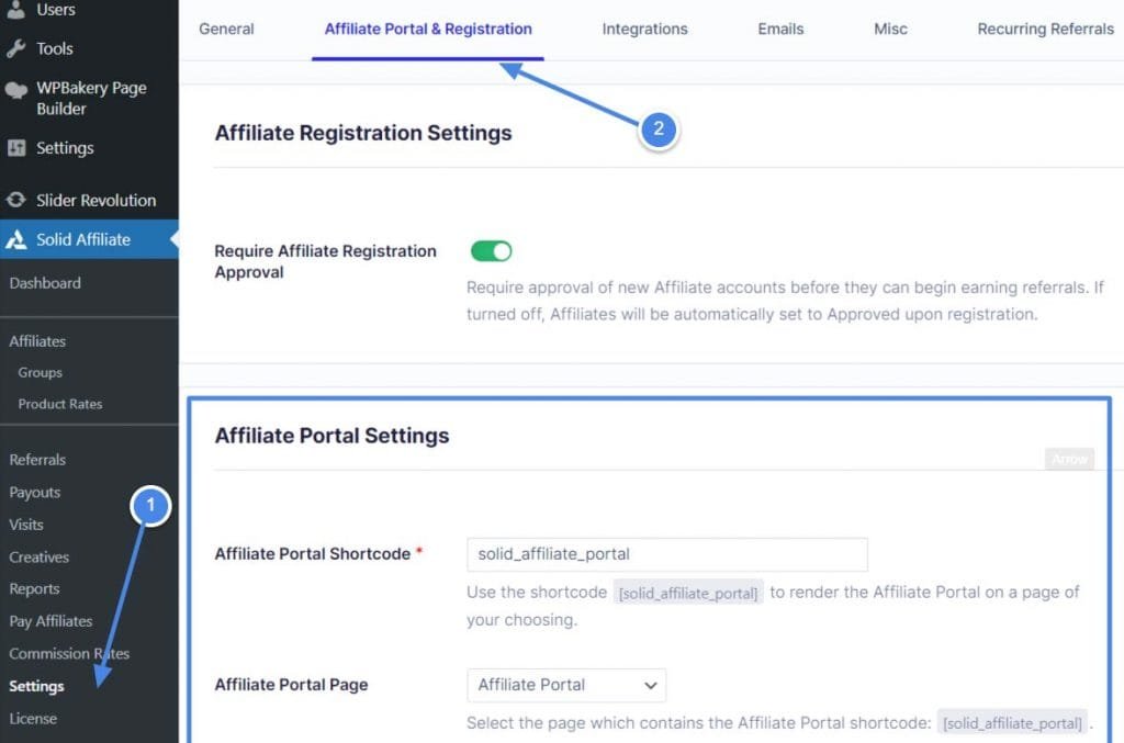 Solid Affiliate - Affiliate Portal Settings