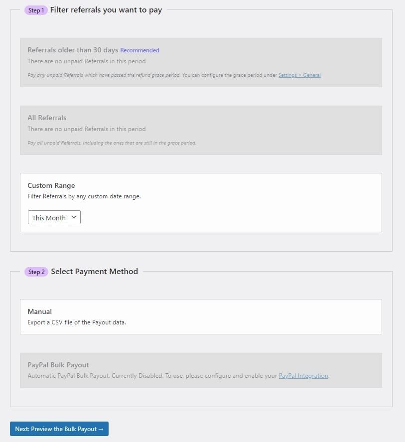 Solid Affiliate Payment Settings