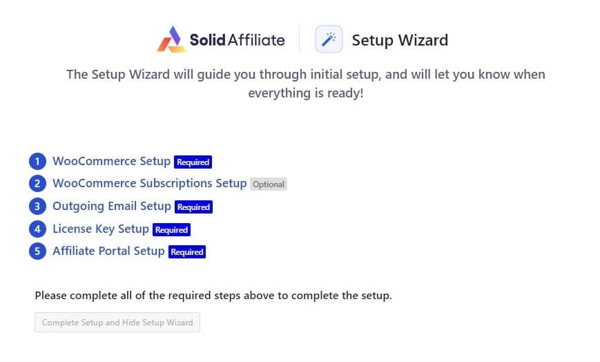 Solid Affiliate Setup Wizard